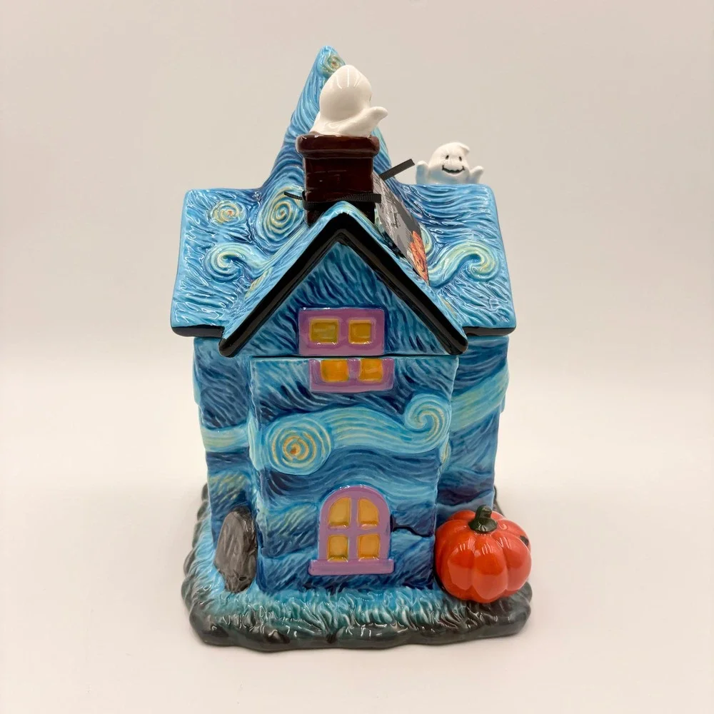 Corner Ruby Starry Night Haunted House Halloween Ceramic Cookie Jar Van Gogh
